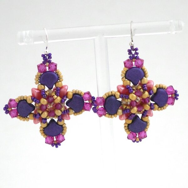 Earrings Palmira in purple and cream colors