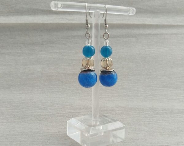 Resin marble, long earrings, in blue color