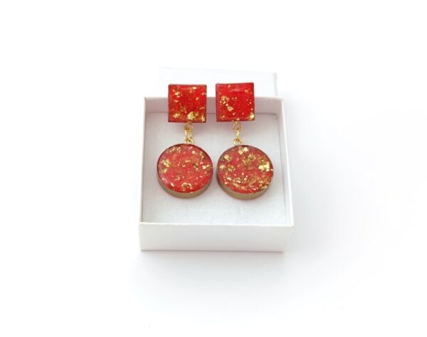Red-gold, double dangling earrings