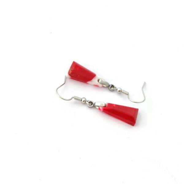 Red and white, trapezoid shape resin earrings