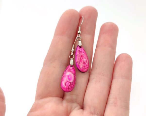 Pink marble, drop resin earrings