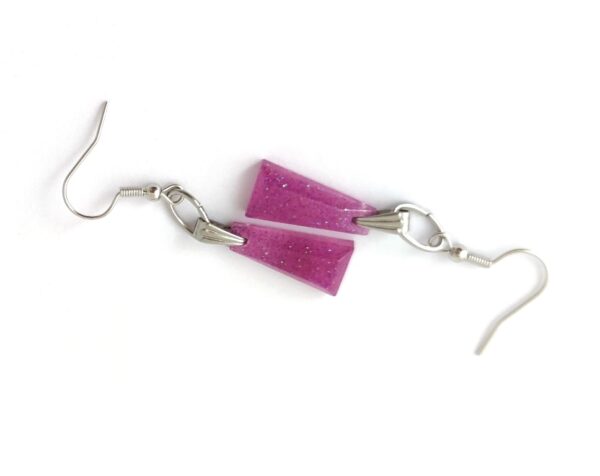 Purple and glitter, trapezoid shape resin earrings