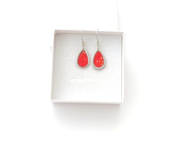 Red and glitter, resin drop earrings