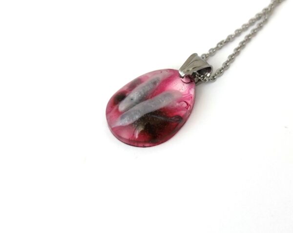 Rippled silk, pink and silver color resin drop pendant
