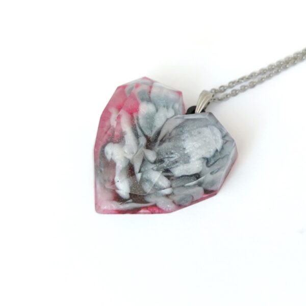 Grey rose, resin heart pendant