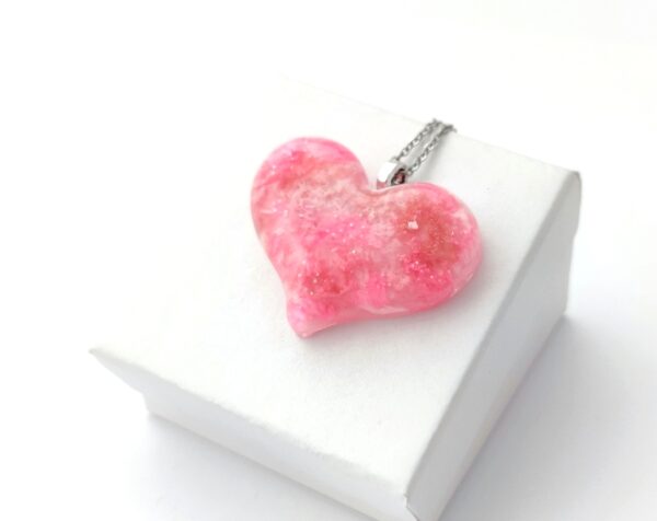 Pink cotton candy, resin heart pendant