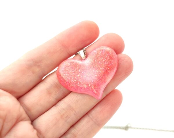 Pink marble, resin heart pendant