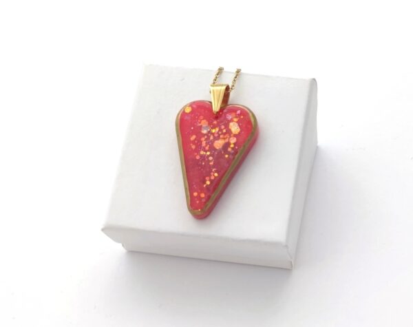 Red glittery, resin heart pendant