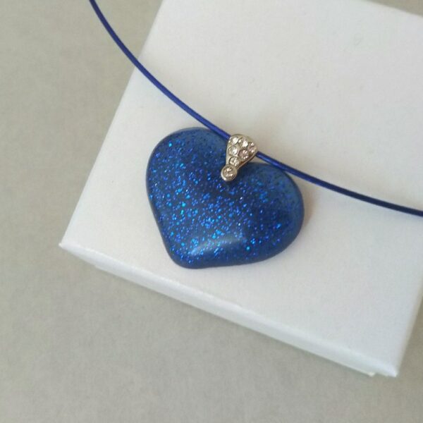 Dark blue, glittery, small resin heart pendant