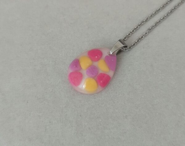 Floating stones in rose, purple and yellow color, resin drop pendant