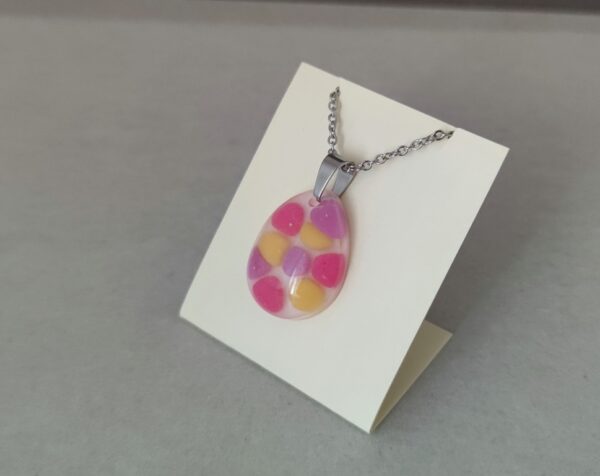 Floating stones in rose, purple and yellow color, resin drop pendant