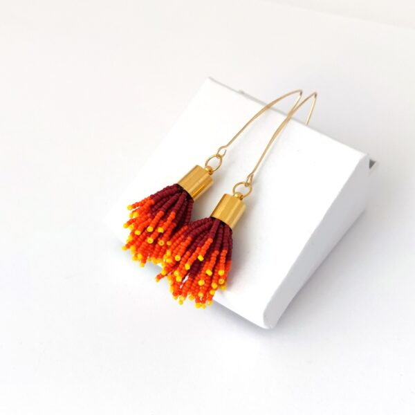 Fire color, beadtassel earrings