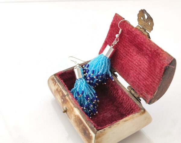 Aquamarine color beadtassel earrings