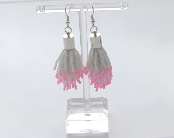 White-soft pink color beadtassel earrings
