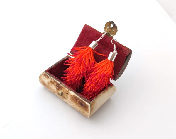 Orange fire beadtassel earrings, elongated size
