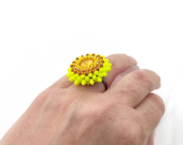 Sunflower beaded ring