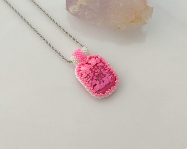 Pink bubbles, rectangular beaded pendant
