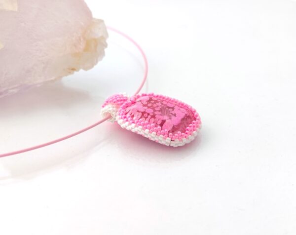 Pink bubbles, rectangular beaded pendant