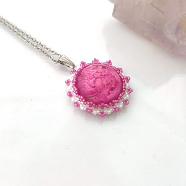 Pink bubble, beaded pendant