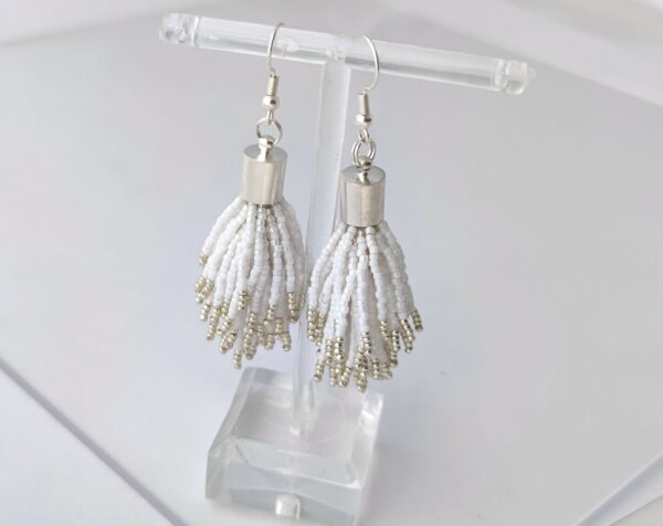 White-silver color beadtassel earrings