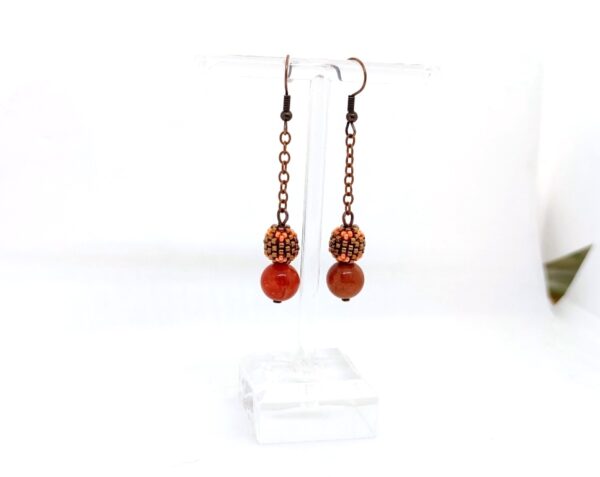 Long earrings with topaz jade balls and beaded beads
