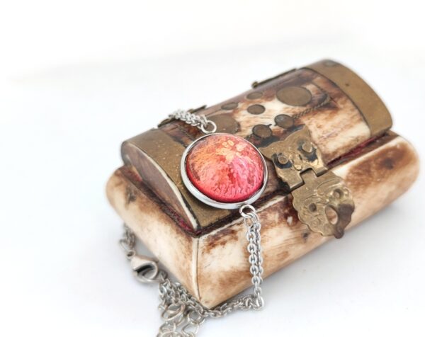Autumn colored resin dome on stainless steel chain bracelet