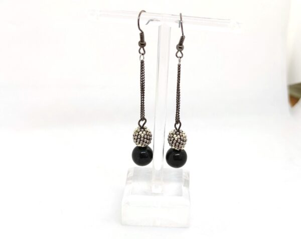 Long earrings with obsidian balls and beaded beads