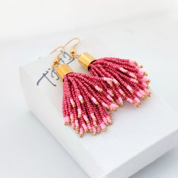 Metallic pink and soft pink color beadtassel earrings