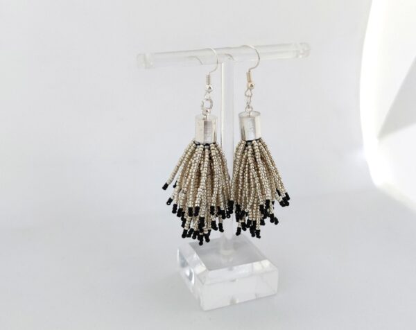 Silver and black color beadtassel earrings