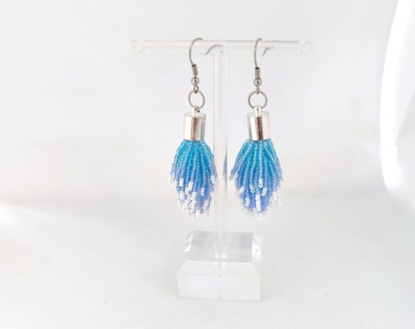 Aquablue color beadtassel earrings