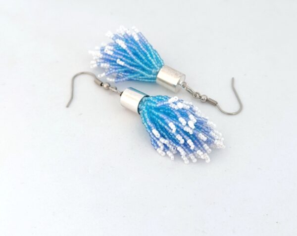Aquablue color beadtassel earrings