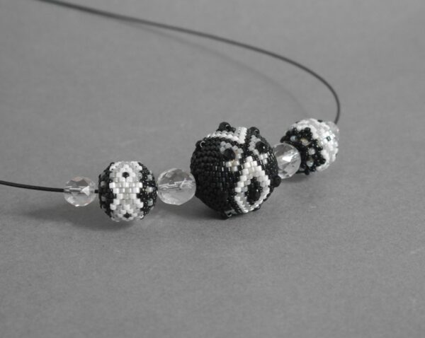 Black-grey-white balls, beaded pendant