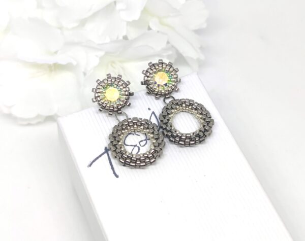 Hoop earrings with chaton studs in silver-nickel colors