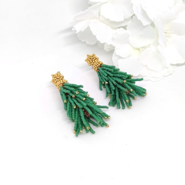 Beadtassel earrings, Christmas tree