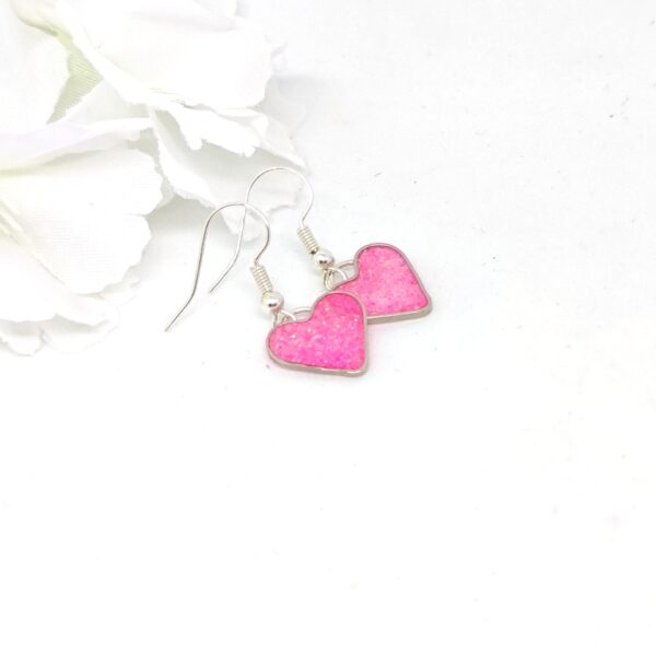 Heart earrings with baby pink glitter