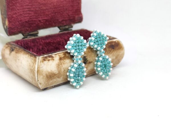Geometric, beaded earrings in turquoise color