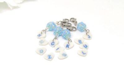 Heart with a beaded bead charm in blue and white color