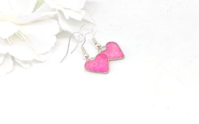 Heart earrings with baby pink glitter