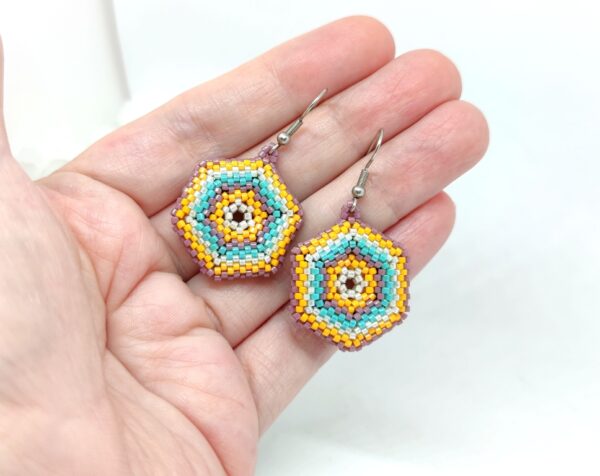 Hexagon mandala, beaded earrings