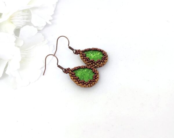 Crystaldrop beaded earrings in green color