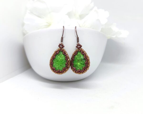 Crystaldrop beaded earrings in green color