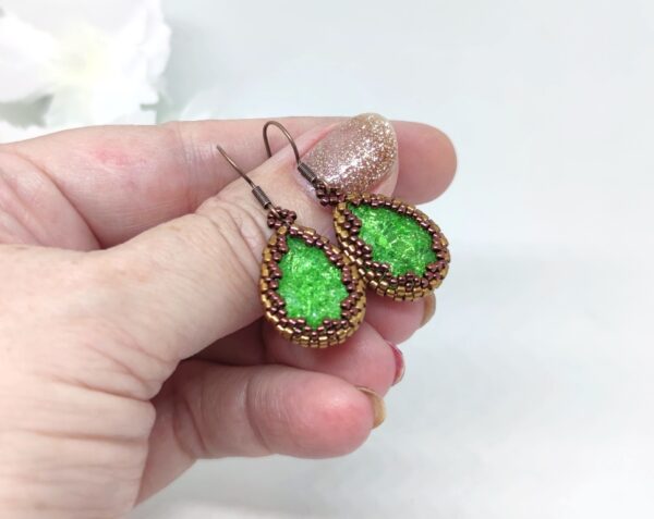 Crystaldrop beaded earrings in green color