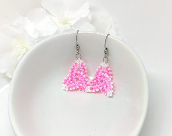 Celtic knot, beaded earrings in bubblegum pink-white colors