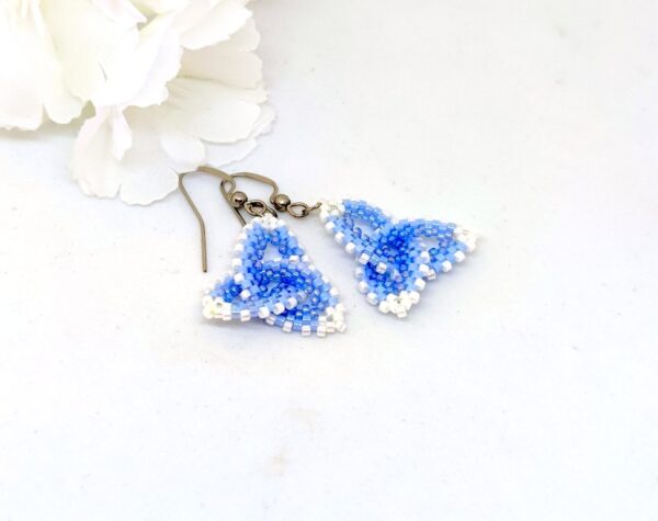 Celtic knot, beaded earrings in blue-white colors