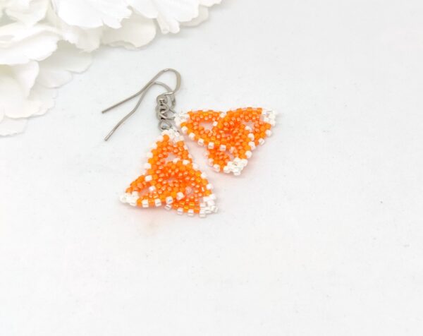 Celtic knot, beaded earrings in orange-white colors