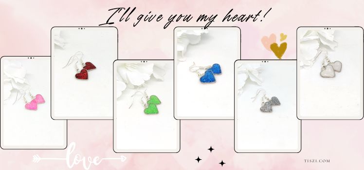 Resin heart earrings for special gift.