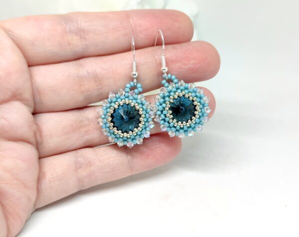 Bloom, beaded earrings in blue colors