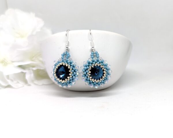 Bloom, beaded earrings in blue colors