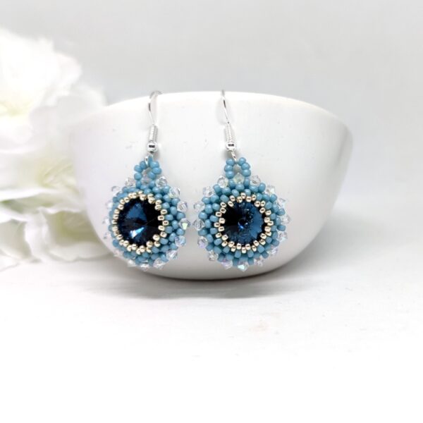 Bloom, beaded earrings in blue colors