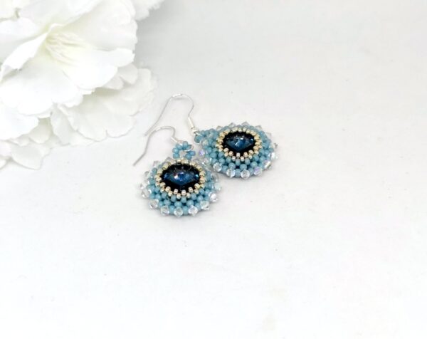 Bloom, beaded earrings in blue colors